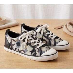 Coach Barrett Sneakers Womens 8B Canvas Leather Low Top Trainers Gray Blue